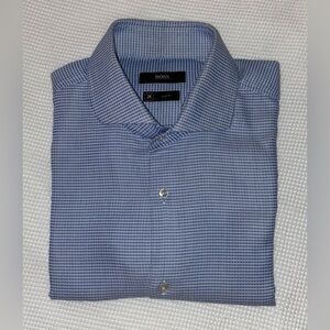 Men’s HUGO BOSS slim fit White‎ and blue Checked pattern size 15,5